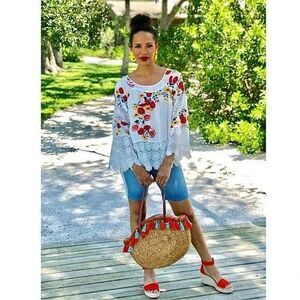 Curations Boho Lace Floral Tunic Blouse Top NWT Bell Sleeve Size Large